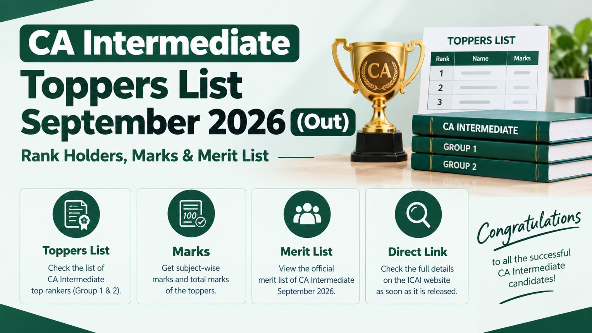 ICAI CA Intermediate Toppers List September 2026: AIR 1, Marks & Rank ...